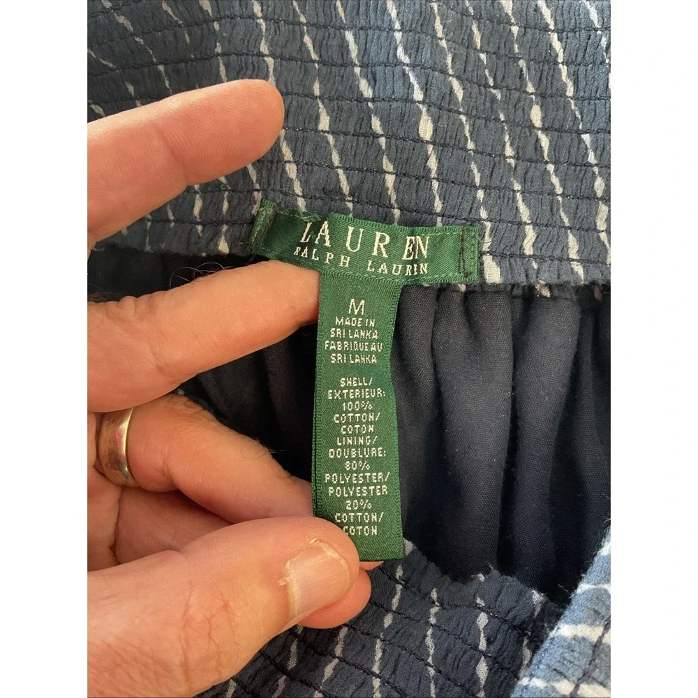Lauren Ralph Lauren Blue Cotton Tiered Cottagecore Midi pullon Skirt Sz M Stripe